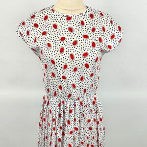 Vintage 1980s Dress | Polyester | Pull Over | Elastic Waist | Key Hole Neck